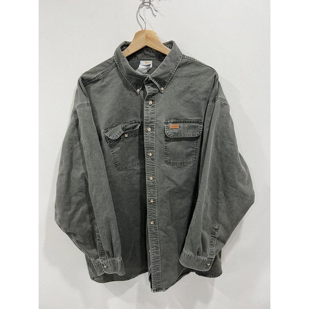 Vintage Carhartt Button Up Shirt Olive xxl